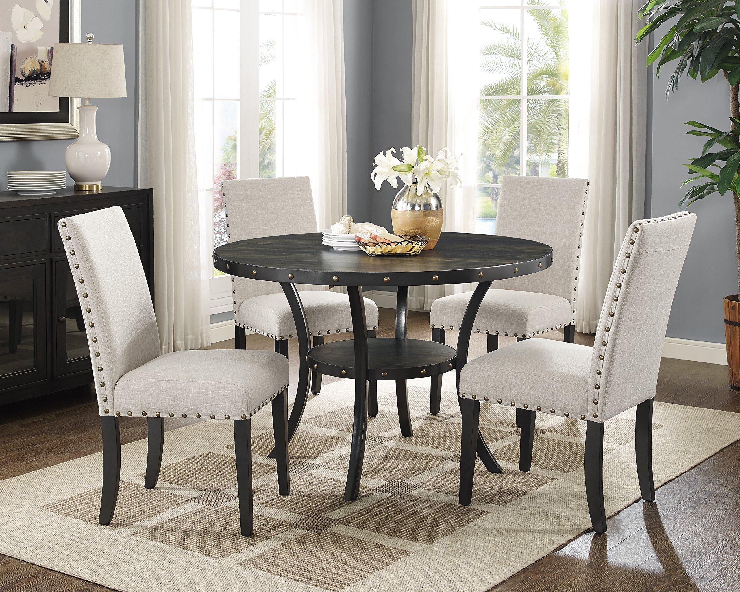 Roundhill Furniture Biony Tan Fabric Dining Chairs with Nailhead Trim, Set of 2, Brown, Tan - Image 5