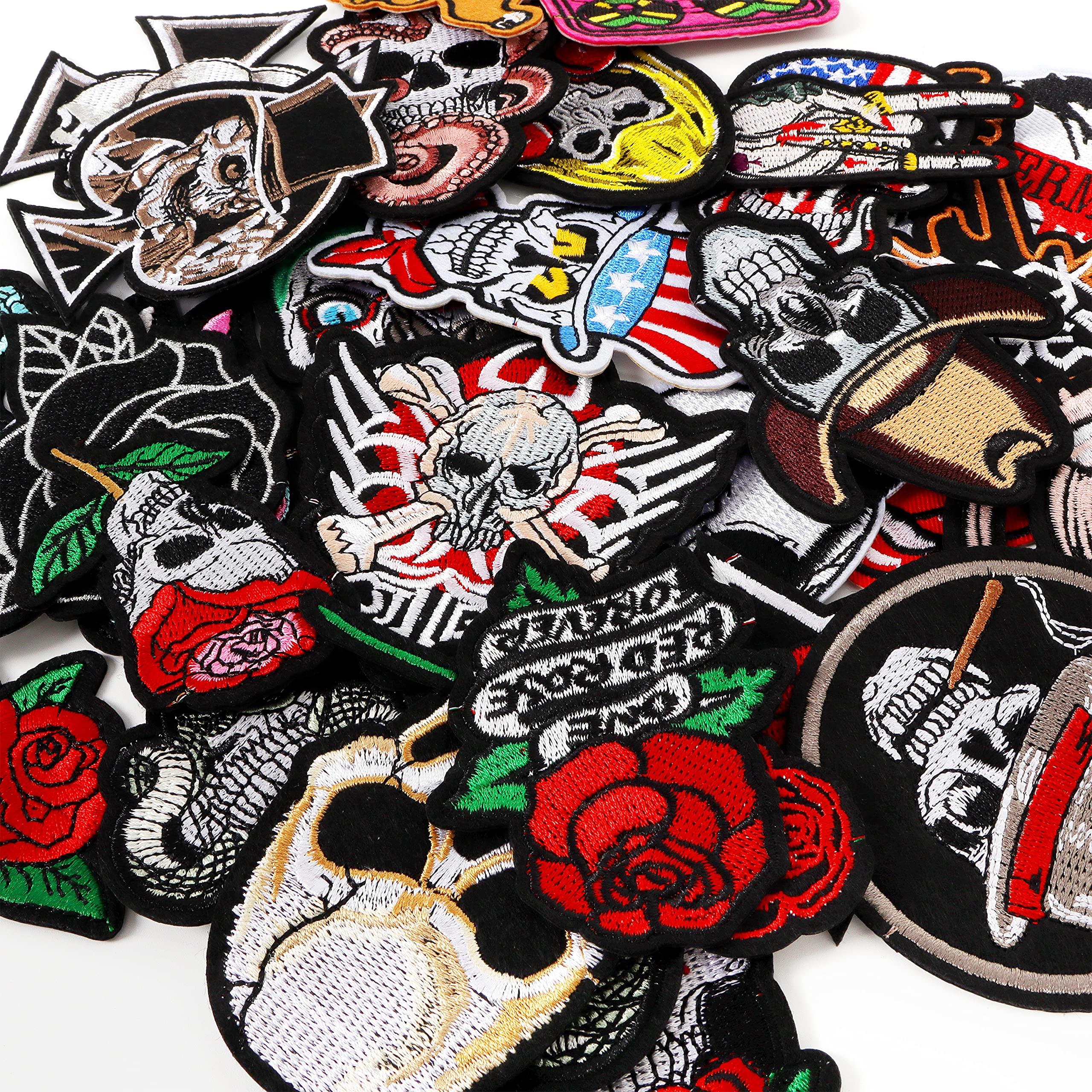 Meneng Embroidered Patches Iron-on Appliques: 30pcs Assorted Cool Punk Embroidery Sew-on Patch for Jackets Clothing - Image 3