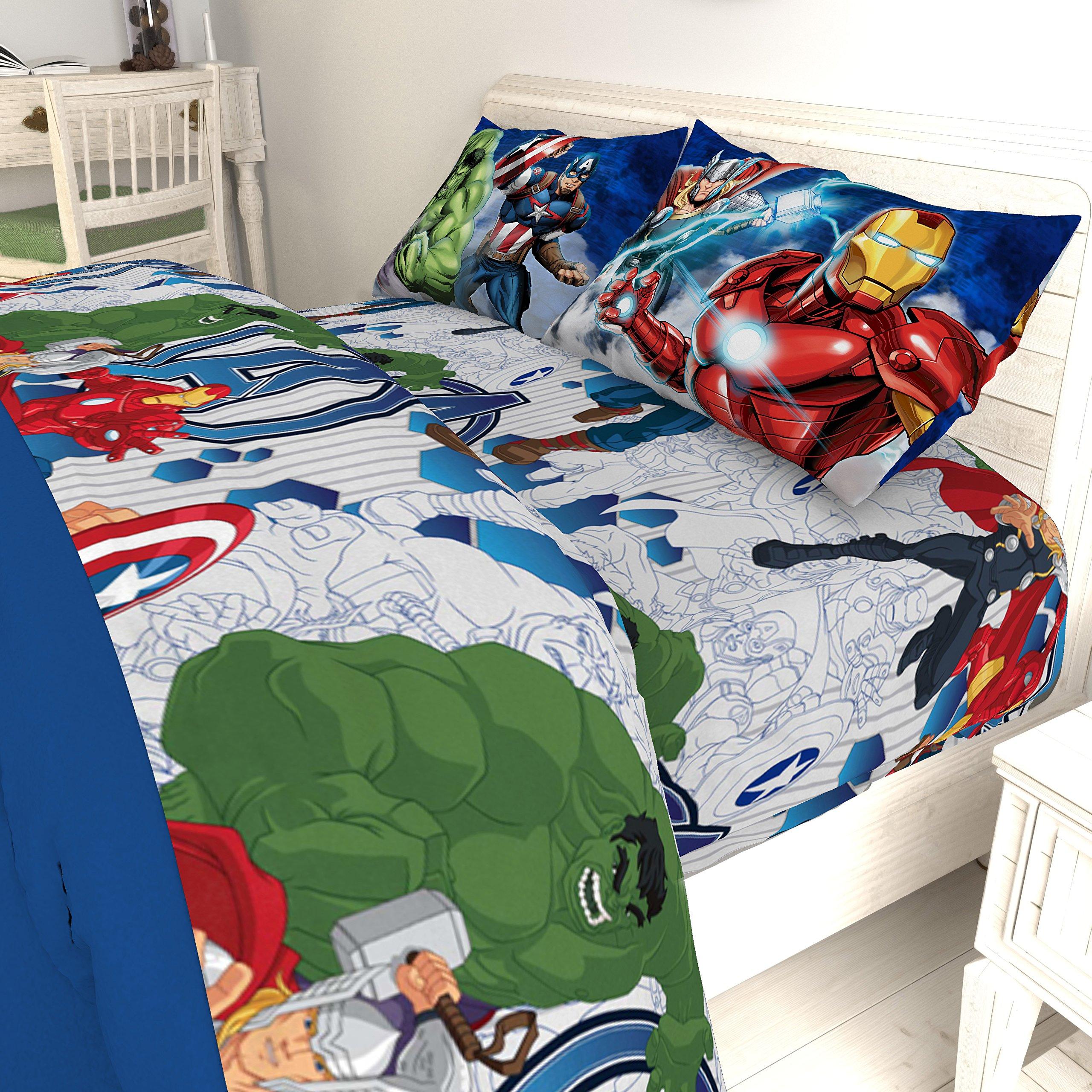 Marvel Avengers Blue Circle 5 Piece Full Bed Set - Includes Reversible Comforter & Sheet Set - Bedding Features Captain America & Iron Man - Fade Resistant Microfiber (Official Marvel Product) - Image 8
