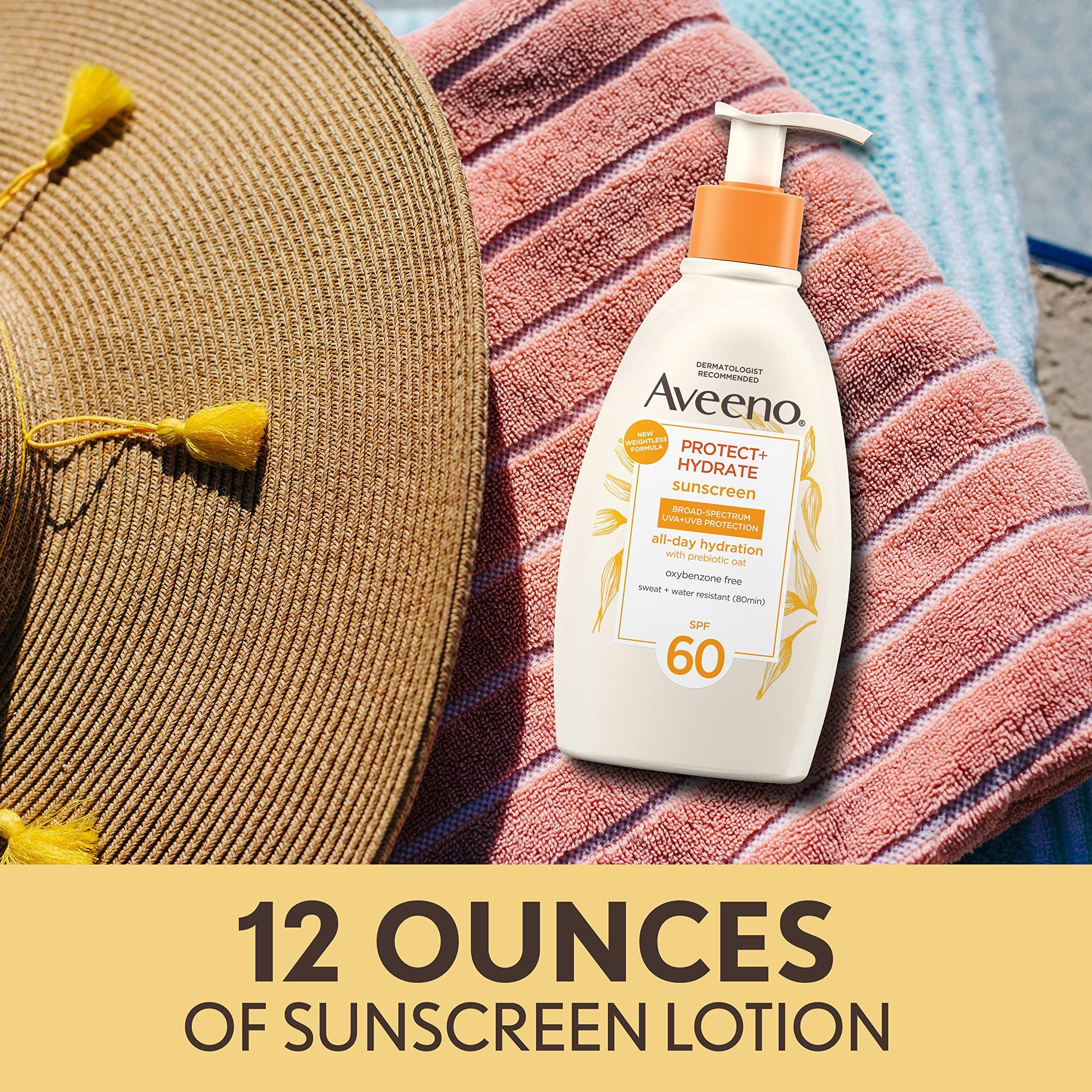 Aveeno Protect + Hydrate Sunscreen Moisturizing Body Lotion with Broad Spectrum SPF 60 and Prebiotic Oat, Weightless, Paraben, Oxybenzone, and Oil Free Sunscreen, 12 FL OZ - Image 3