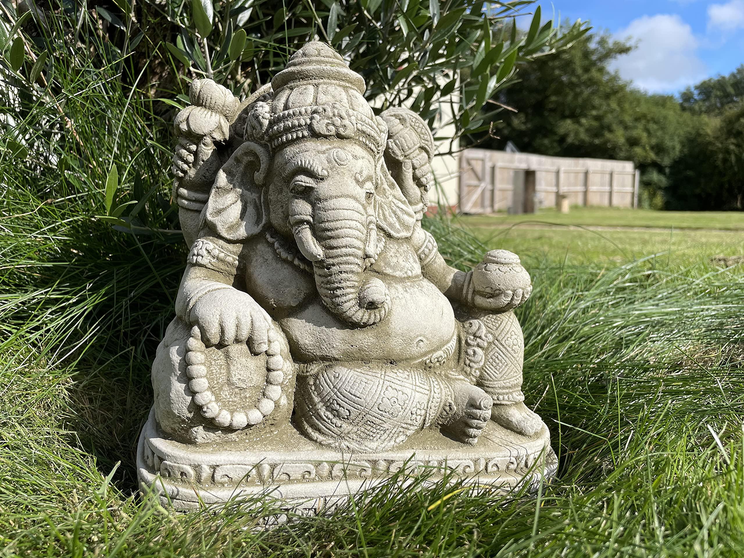 Reconstituted Stone Reclining Ganesh Statue | Vintage Oriental Garden Ornament - Image 2