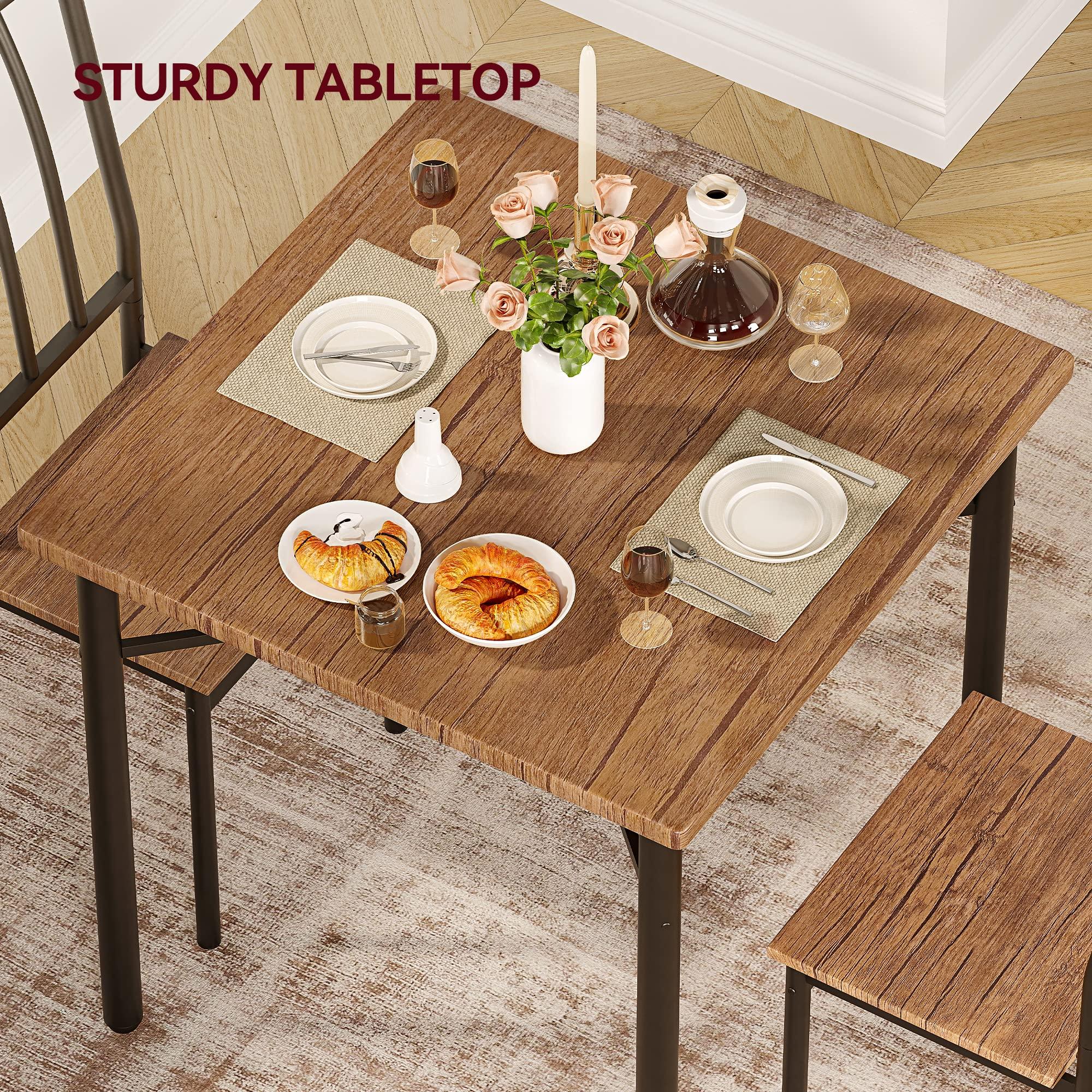 IDEALHOUSE Dining Table Set, Kitchen Table and Chairs for 2 with Wine Rack, 3 Piece Metal and Wood Square Dining Room Table Set for Small Space, Apartment, Rustic Brown - Image 7