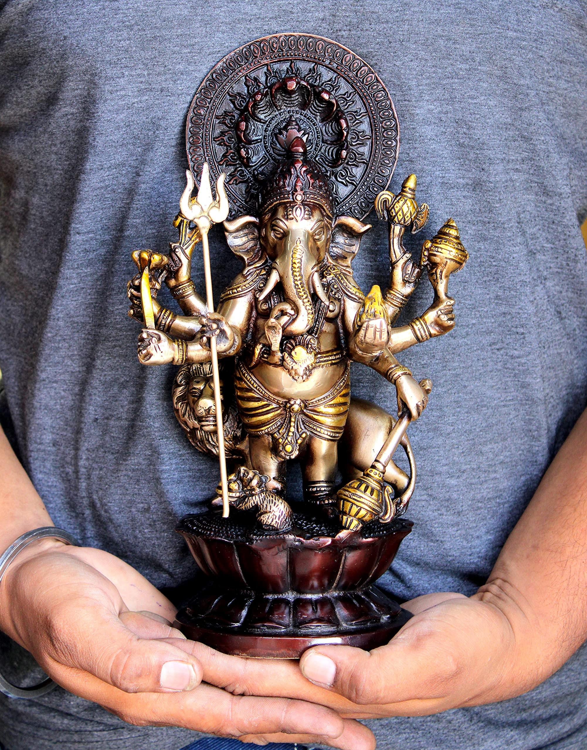 Esplanade Brass Heramba Ganapati Statue | Ganesh Ganesha Ganapathi Murti Idol Statue Sculpture | Home Decor | Black-Golden - 11.75" Inches - Image 5