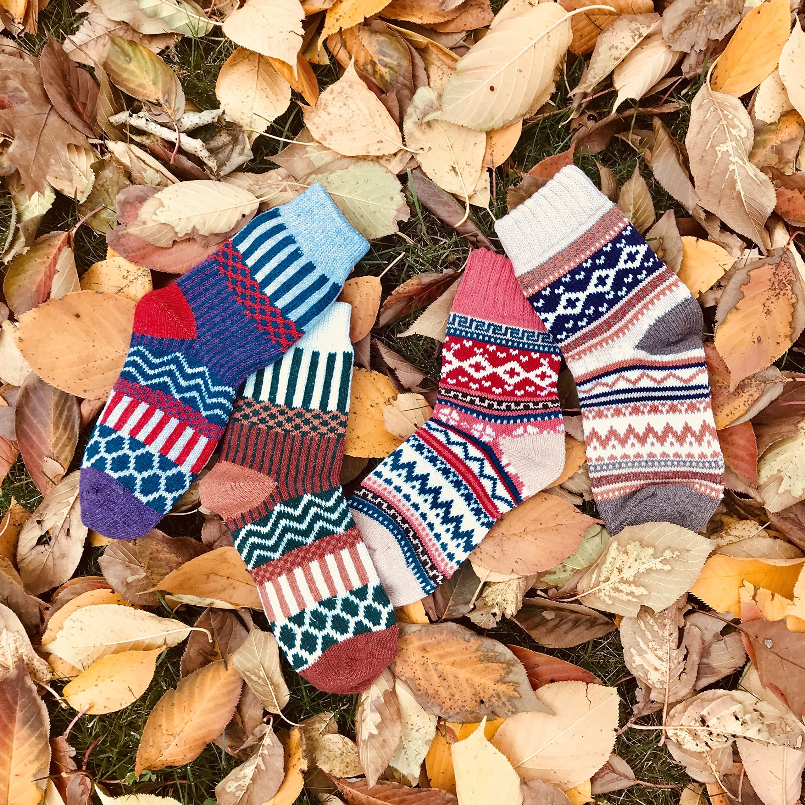JOYCA & CO. 3-5 Pairs Womens Multicolor Fashion Warm Wool Cotton Thick Winter Crew Socks - Image 3