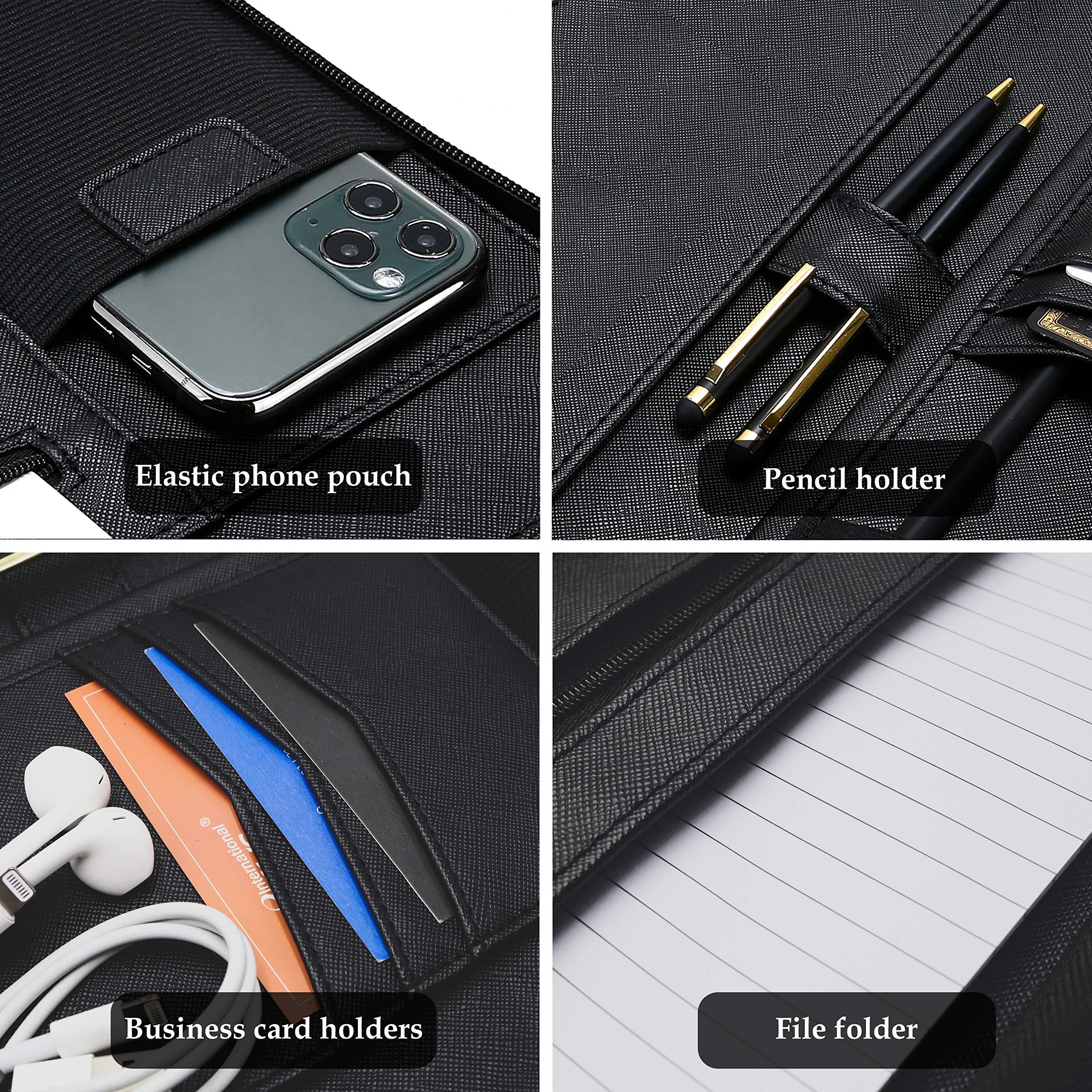 ProCase Portfolio Business Padfolio Folder with Zipper, Conference Meeting Executive File Legal Document Organizer with Pockets Letter Size A4 Writing Pad Notepad Padfolio for Father's Day Gift -Black - Image 7