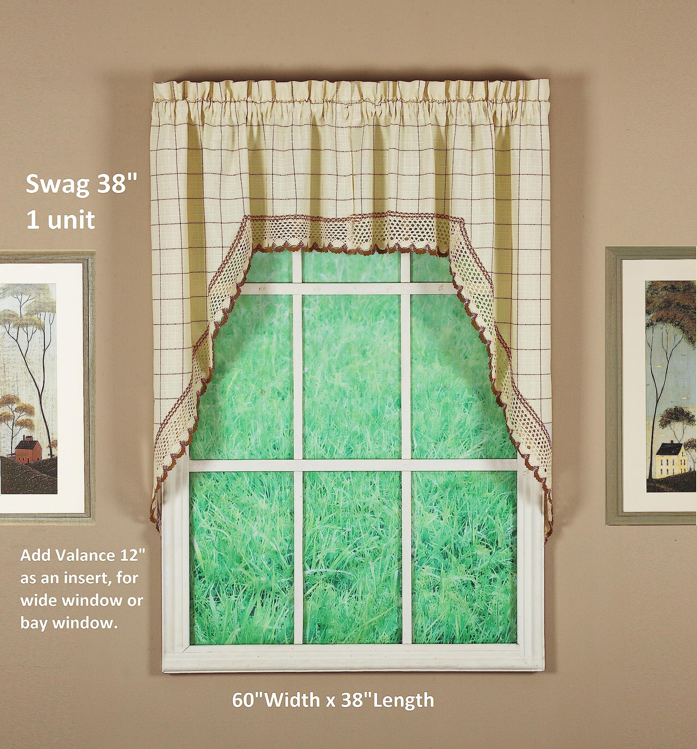 Today's Curtain Adirondack 2-Tone Crochet Swag 38", Ecru/Toast, 60W x 38L - Image 3