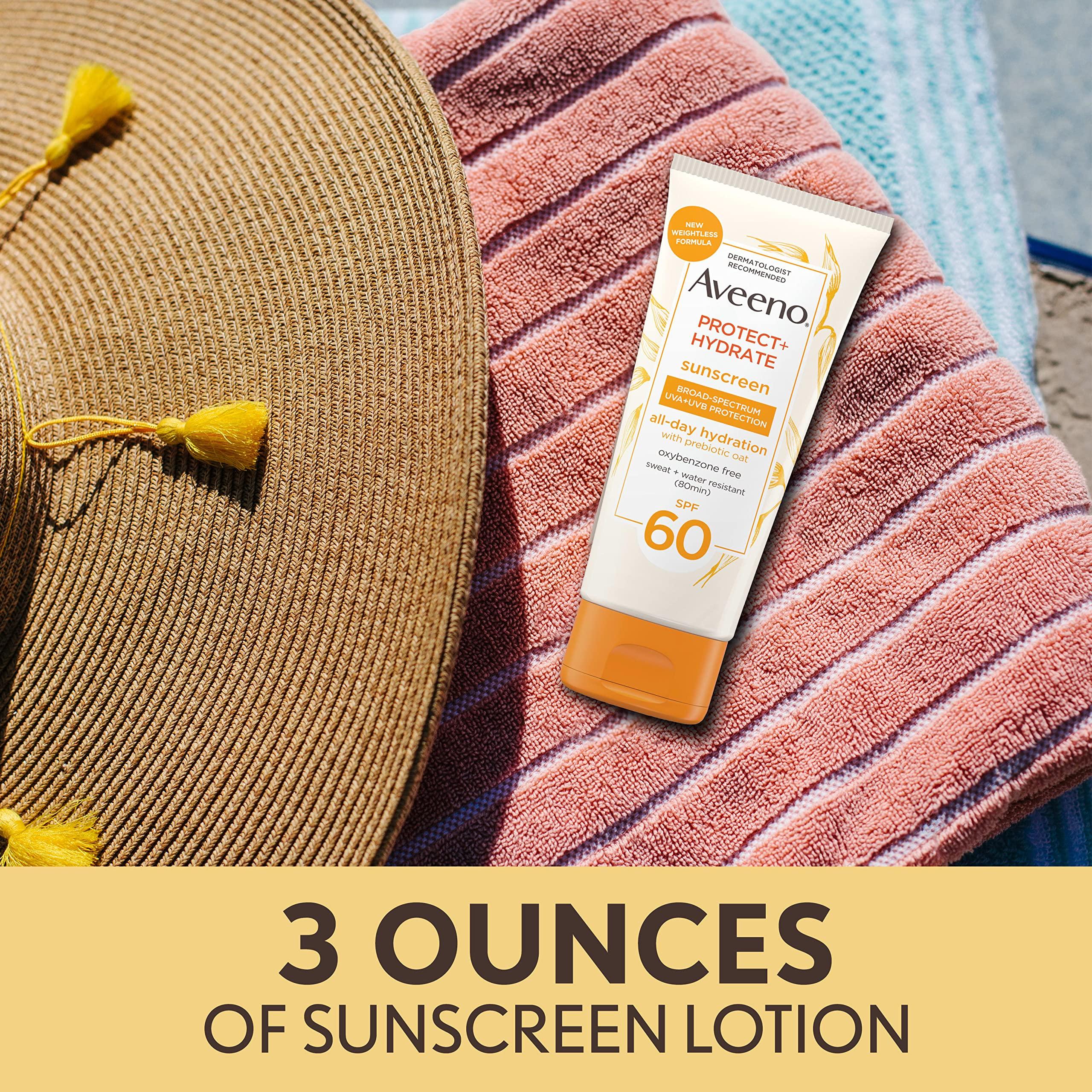 Aveeno Protect + Hydrate Moisturizing Body Sunscreen Lotion with Broad Spectrum SPF 60 & Prebiotic Oat, Weightless & Refreshing Feel, Paraben-Free, Oil-Free, Oxybenzone-Free, 3.0 fl. oz - Image 3