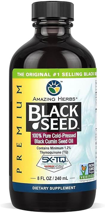 Amazing Herbs Premium Liquid Black Seed Oil - Cold Pressed with Nigella & Sativa, Aids in Digestive Health, Omegas 3 6 & 9, Immune Support, Brain Function, Non GMO, for Men and Women - 8 Fl Oz by Amazing Herbs — Shop at Bazar