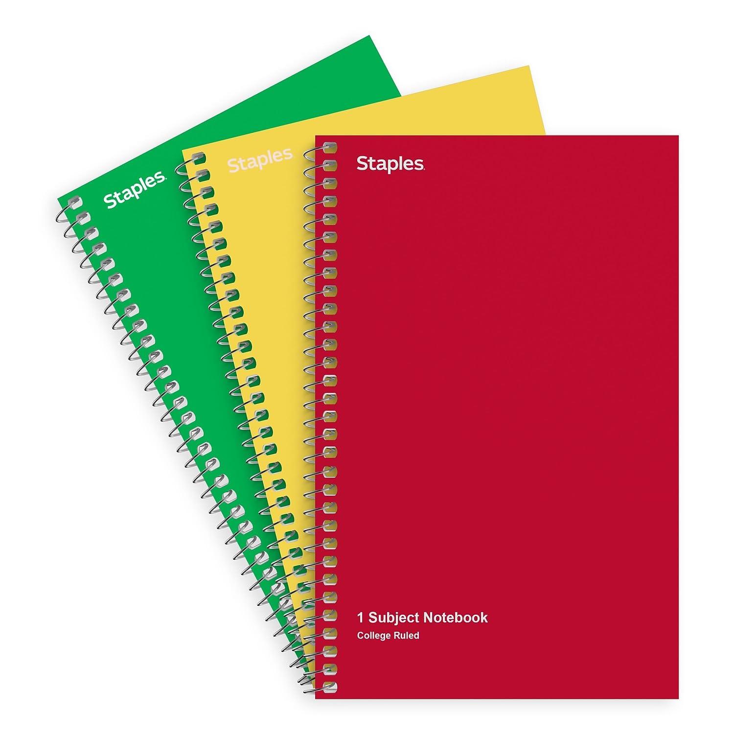 STAPLES 1‑Subject Spiral Notebook, College Ruled, 80 Sheets, Assorted Colors, 3‑Pack by STAPLES — Shop at Bazar