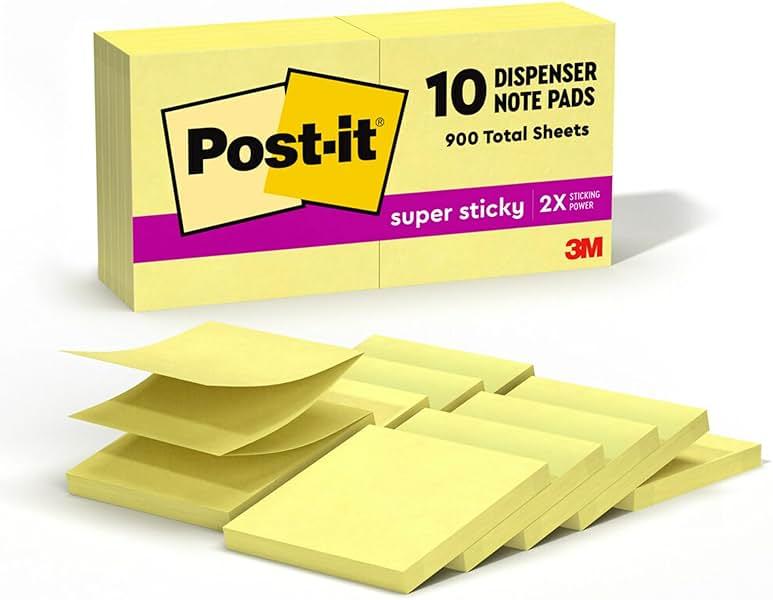 Post-it Super Sticky Dispenser Pop-up Notes, 10 Sticky Note Pads, 3 x 3 in., 2X the Sticking Power, School Supplies and Oﬃce Products, Use with Post-it Note Dispensers, Canary Yellow by Post-it — Shop at Bazar