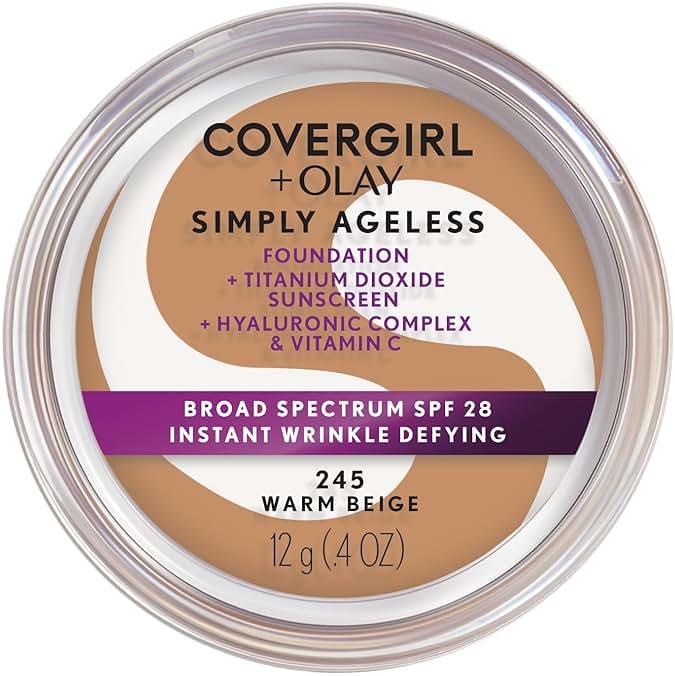 COVERGIRL Simply Ageless Instant Wrinkle Defying Foundation, SPF 28, Hyaluronic Complex & Vitamin C - 245 Warm Beige, Pack of 1 by COVERGIRL — Shop at Bazar