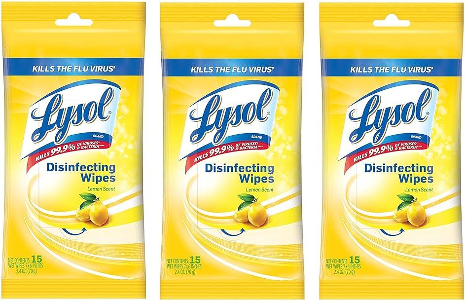 Lysol Disinfecting Wipes To-Go Pack, Lemon Scent, 15 Count (Pack of 3) by Lysol — Shop at Bazar