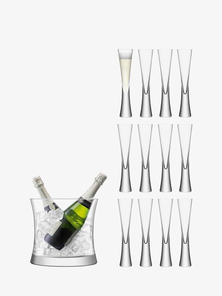 LSA International Moya Grand Champagne Serving Dual Ice Bucket and Flutes 6 oz, Set of 13, Luxury Elegant Curved Mouth Blown Glassware by LSA International — Shop at Bazar