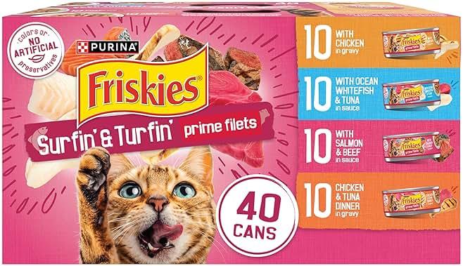 Purina Friskies Gravy Wet Cat Food Variety Pack, Surfin’ and Turfin’ Prime Filets Favorites - (Pack of 40) 5.5 oz. Cans by Friskies — Shop at Bazar