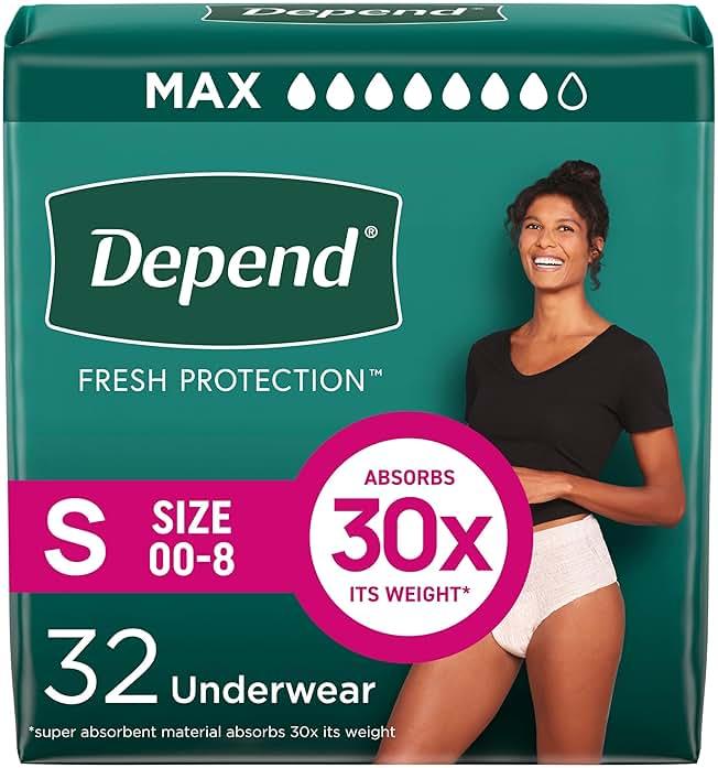 Depend Fresh Protection Adult Diapers, Incontinence Underwear for Women, Disposable, Maximum, Small, Blush, 32 Count, Packaging May Vary by Depend — Shop at Bazar