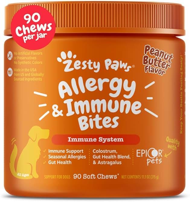 Zesty Paws Allergy Immune Bites - Dog Allergy Chews, Dog Probiotics for Itchy Skin and Ears, Peanut Butter, 90ct by Zesty Paws — Shop at Bazar