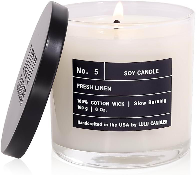 Lulu Candles | Fresh Linen | Luxury Scented Soy Jar Candle | Hand Poured in The USA | Highly Scented & Long Lasting (6 Oz.) by Lulu Candles — Shop at Bazar