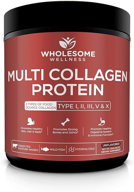 Wholesome Wellness Premium Multi Collagen Peptides Protein Powder for Women and Men, 5 Types of Hydrolyzed Collagen, Grass-Fed, Non-GMO & Unflavored, Pure Protein for Youthful Skin & Joint Recovery by Wholesome Wellness — Shop at Bazar