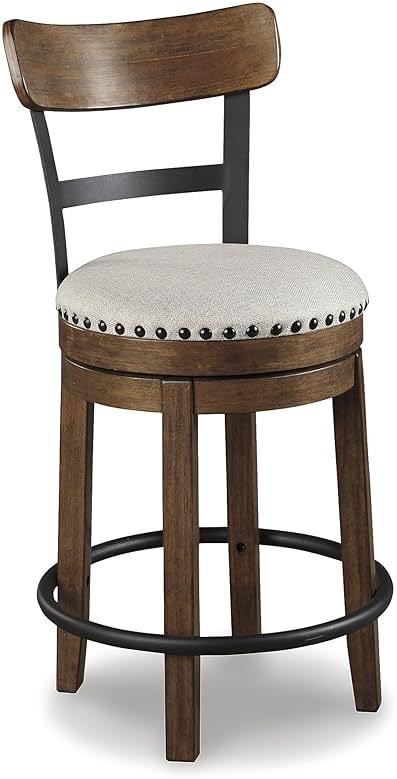Signature Design by Ashley Valebeck Swivel Barstool With Back, Rustic-Industrial Wood and Metal, 360-Degree Swivel Counter Height Stool for Kitchen Island Seating, Linen Color by Signature Design by Ashley — Shop at Bazar