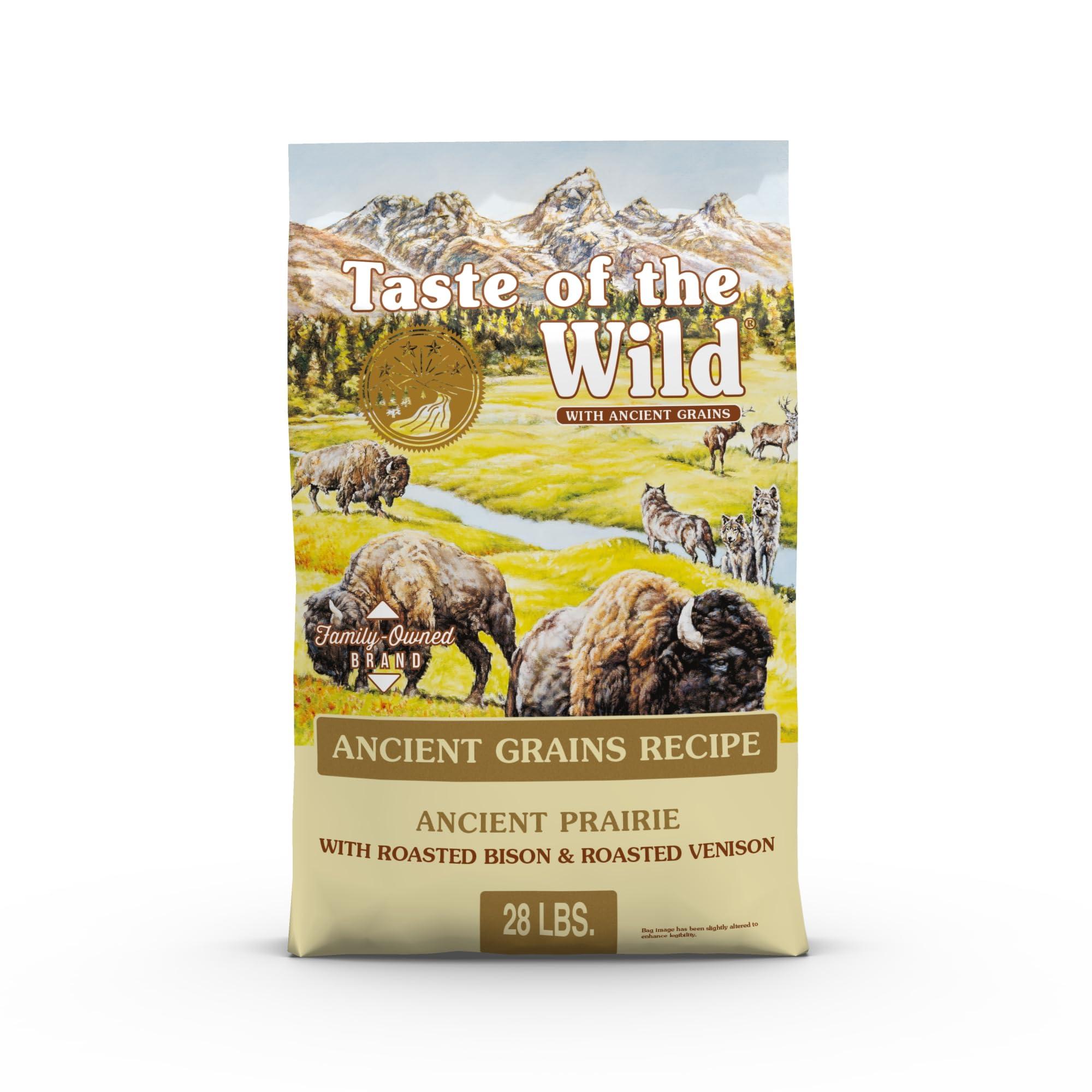 Taste of the Wild with Ancient Grains, Ancient Prairie Canine Recipe with Roasted Bison and Venison Dry Dog Food, Made with High Protein from Real Meat and Guaranteed Nutrients and Probiotics 28lb by Taste of the Wild — Shop at Bazar