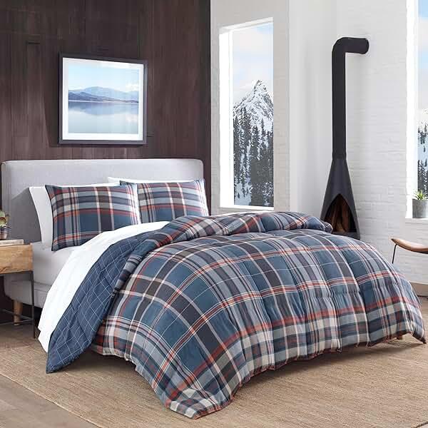 Eddie Bauer - Queen Comforter Set, Reversible Down Alt Bedding with Matching Shams, Home Decor for Colder Months (Shasta Lake Navy, Queen) by Eddie Bauer — Shop at Bazar