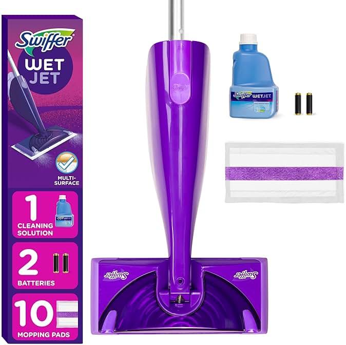 Swiffer WetJet Hardwood and Floor Spray Mop Cleaner Starter Kit, Includes: 1 Power Mop, 10 Pads, Cleaning Solution, Batteries by Swiffer — Shop at Bazar