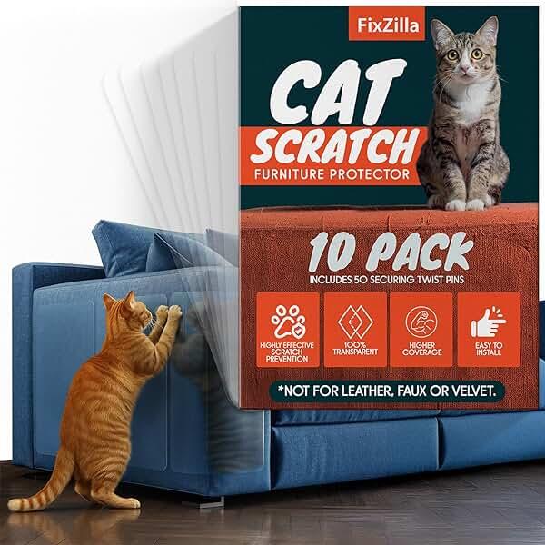 FixZilla Anti Cat Scratch Furniture Protector, 10-Pack Couch Protector from Cat Claws - Heavy-Duty, Easy-to-Apply Scratching Deterrent and Shield for Sofa Corners, Walls, Doors- with 50 Twist Pins by FixZilla — Shop at Bazar