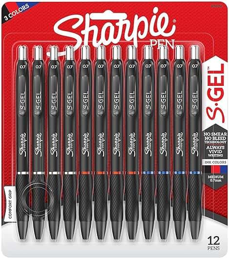 Sharpie S-Gel Gel Pens, Black Barrel, Medium Point (0.7mm), Assorted Ink Colors, 12 Count - Writing, Note-Taking, Journaling, School Supplies by Sharpie — Shop at Bazar