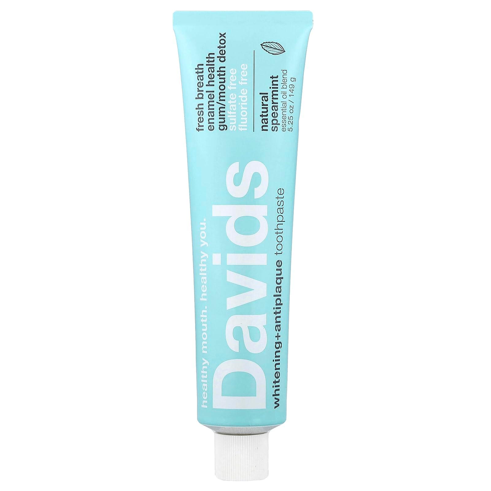 Davids Fluoride Free Toothpaste, Teeth Whitening, Antiplaque, SLS (Sulfate) Free, Promotes Enamel Health, Mouth & Gum Detox, EWG Verified, Natural Spearmint, 5.25oz, Made in USA by Davids — Shop at Bazar