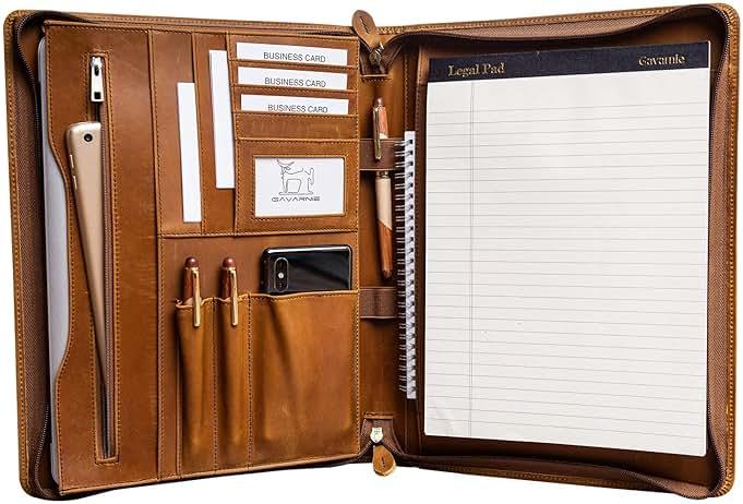 Gavarnie Genuine Leather Professioal Business Portfolio Padfolio Folder with Zipper for Men and Women,Work Portfolio for Letter Size Notepad, for Meeting and Travel, Brown by Gavarnie — Shop at Bazar