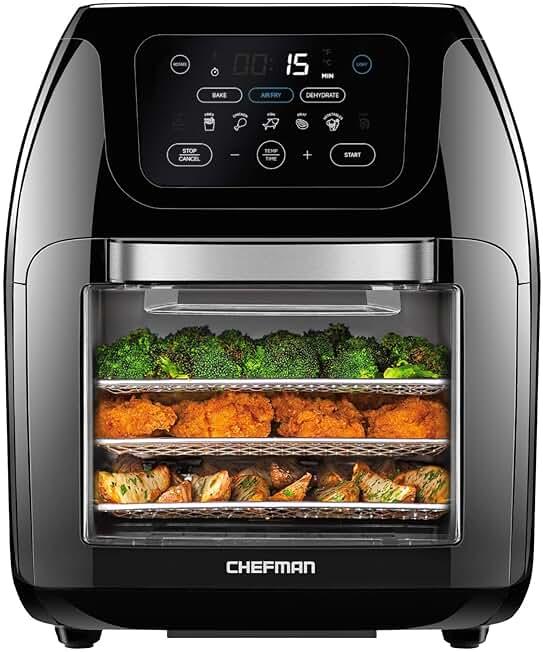 CHEFMAN Multifunctional Digital Air Fryer+ Rotisserie, Dehydrator, Convection Oven, 17 Touch Screen Presets Fry, Roast, Dehydrate, Bake, XL 10L Family Size, Auto Shutoff, Large Easy-View Window, Black by Chefman — Shop at Bazar