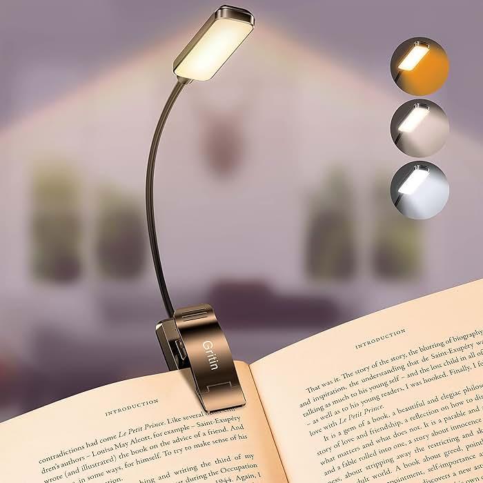 Gritin 9 LED Rechargeable Book Light for Reading in Bed - Eye Caring 3 Color Temperatures,Stepless Dimming Brightness,80 Hrs Runtime Small Lightweight Clip On Book Reading Light for Studying by Gritin — Shop at Bazar