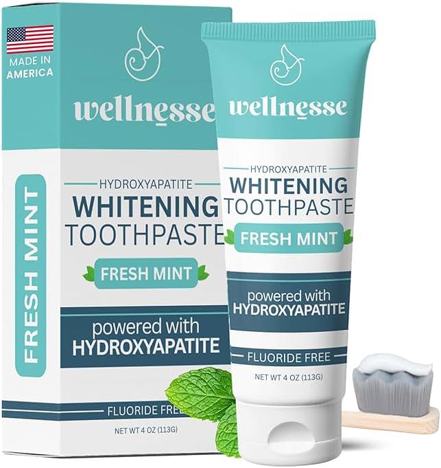 Wellnesse Hydroxyapatite Toothpaste, Fluoride Free, Whitening Toothpaste, Remineralizing Enamel Care, Xylitol Formula for Sensitive Teeth and Daily Oral Care, Fresh Mint, 4 Oz by Wellnesse — Shop at Bazar