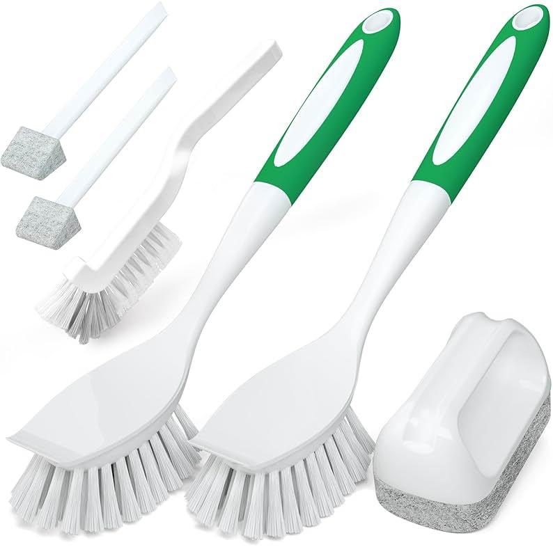 Holikme 6 Pack Dish Brush with Handle Kitchen Cleaning Brush Set for Pot, Pan, Kitchen Sink (Green) by Holikme — Shop at Bazar