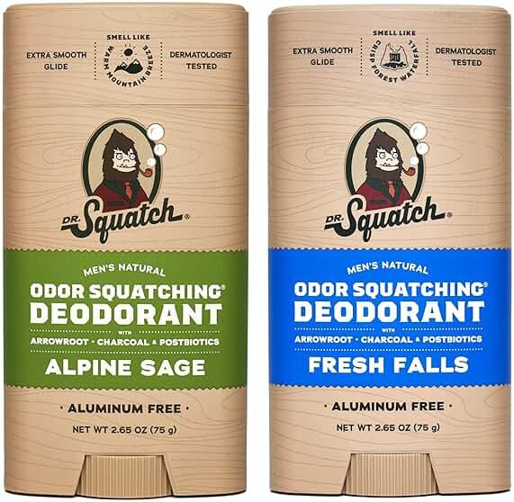 Dr. Squatch Natural Men’s Deodorant – Aluminum Free Natural Deodorant Men with Charcoal & Postbiotics for 72-Hour Odor Protection – Alpine Sage + Fresh Falls, 2.65oz Stick (2-Pack) by Dr. Squatch — Shop at Bazar
