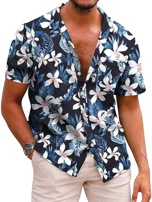 COOFANDY Mens Hawaiian Shirts Short Sleeve Casual Button Down Tropical Beach Shirt by COOFANDY — Shop at Bazar