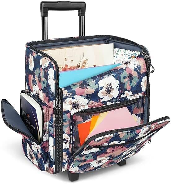 YOREPEK Rolling Craft Bag, Large Roller Scrapbook Tote with Wheels, Water Resistant Scrapbooking Rolling Briefcase for Scrap Book Stickers Supplies and Tools, Gift for Crafter Artist Teacher, Floral by YOREPEK — Shop at Bazar