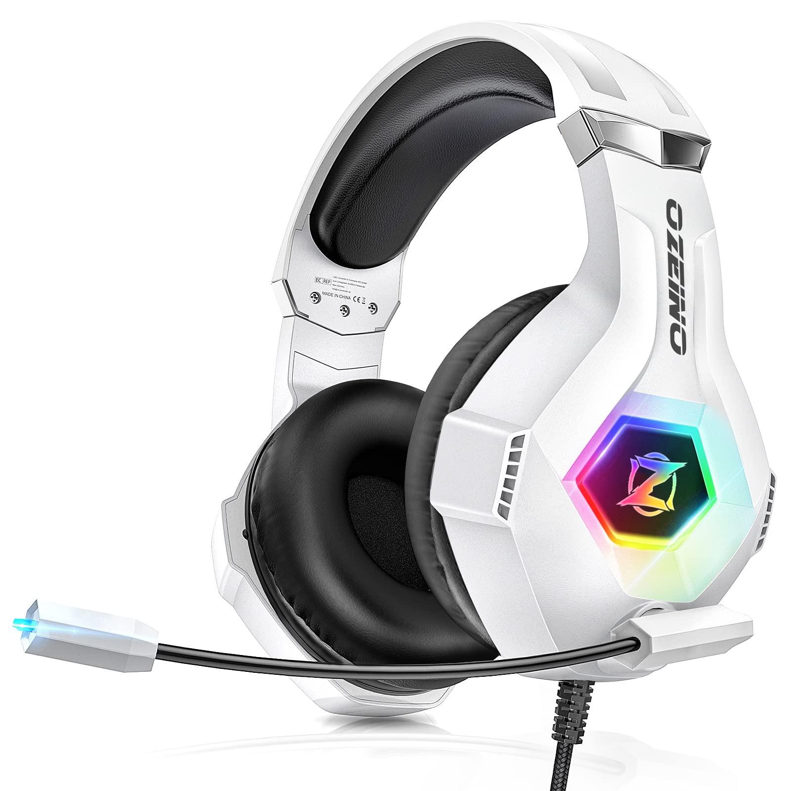 Ozeino Gaming Headset for PC, Ps4, Ps5, Xbox Headset with 7.1 Surround Sound Gaming Headphones with Noise Canceling Mic, LED Light Over Ear Headphones for Switch, Xbox Series X/S, Laptop, Mobile White by Ozeino — Shop at Bazar