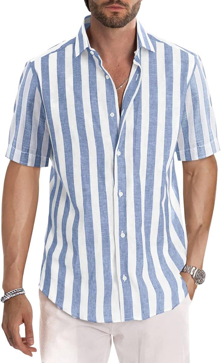 JMIERR Men's Casual Stylish Short Sleeve Button-Up Striped Dress Shirt Cotton Beach Shirts by JMIERR — Shop at Bazar