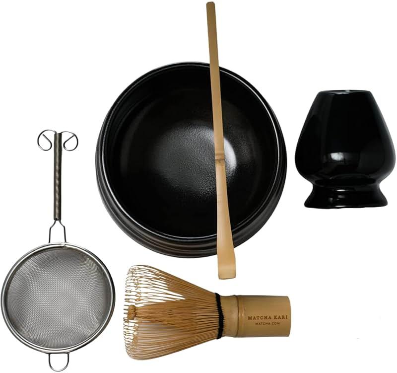 Dr. Weil Matcha Kari - Lite Matcha Tea Set - Black - Whisk with Holder, Scoop, Sifter, and Ceramic Bowl by Matcha Kari — Shop at Bazar
