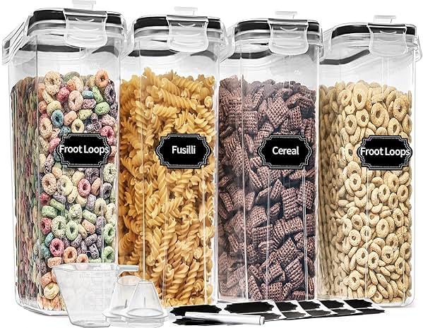 PRAKI Cereal Containers Storage Set (4L,135.2 Oz), 4PCS Airtight Food Storage Containers with Pour Spout for Kitchen & Pantry Organization Cereal Dispensers with 20 labels, Measuring Cup & Marker by PRAKI - Shop at Bazar