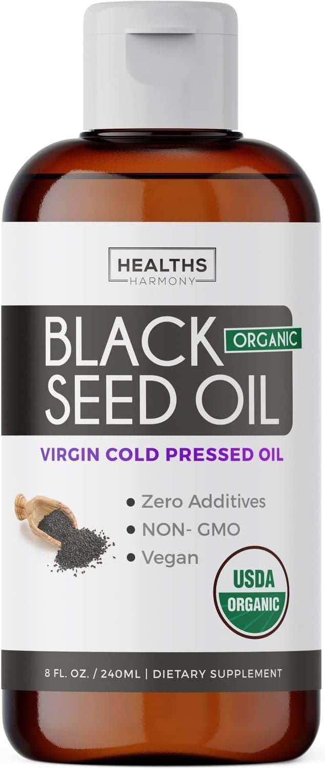 USDA Organic Black Cumin Seed Oil Liquid (8 fl oz) Premium Cold-Pressed Nigella Sativa Producing Pure - Antioxidant Supplement - Vegan, Gluten-Free, & Non-GMO (No Pills or Capsules) by Healths Harmony — Shop at Bazar