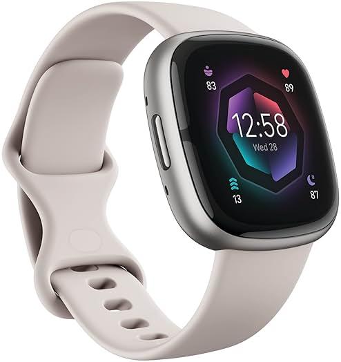 Fitbit Sense 2 Advanced Health and Fitness Smartwatch with Tools to Manage Stress and Sleep, ECG App, SpO2, 24/7 Heart Rate and GPS, Lunar White/Platinum, One Size (S & L Bands Included) by Fitbit - Shop at Bazar