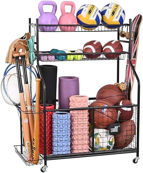 Mythinglogic Sports Equipment Garage Organizer,Garage Ball Storage for Sports Gear and Toys, Rolling Ball Cart with Wheels for Indoor/Outdoor Use by Mythinglogic — Shop at Bazar
