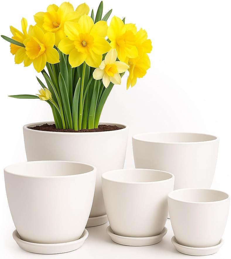 Utopia Home Plant Pots Indoor with Drainage Holes – Set of 5 White Plastic Flower Pots (7/6.6/6/5.3/4.8 Inch) – Modern Planters for Indoor Plants, Room & Office Décor, Great Stocking Stuffers by Utopia Home — Shop at Bazar
