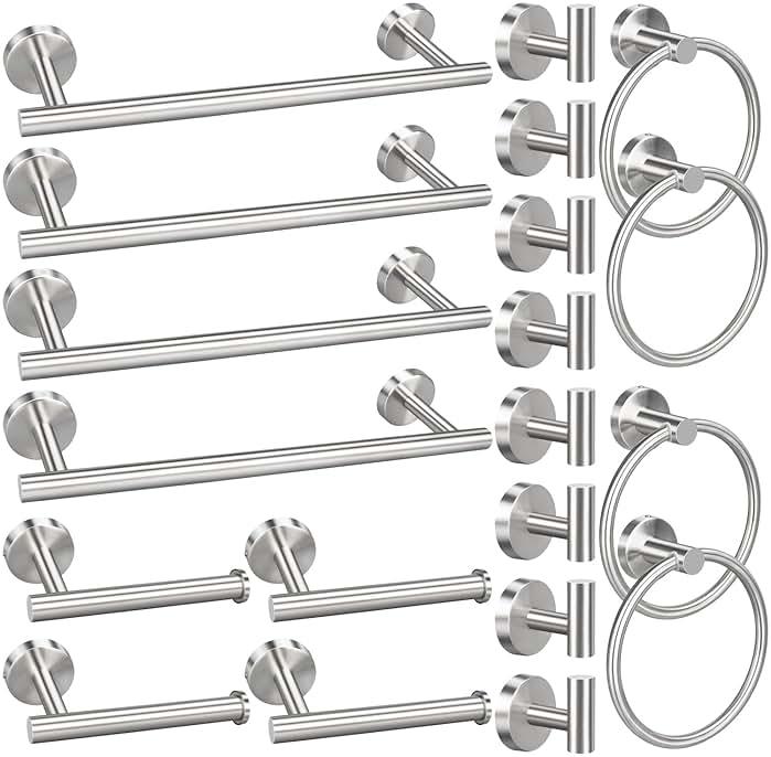 20pcs Bathroom Hardware Set, Brushed Nickel Bathroom Hardware Set, Including 16" Hand Towel Bars, Toilet Paper Holders, Towel Rings, Robe Towel Hooks by RUBY.Q — Shop at Bazar