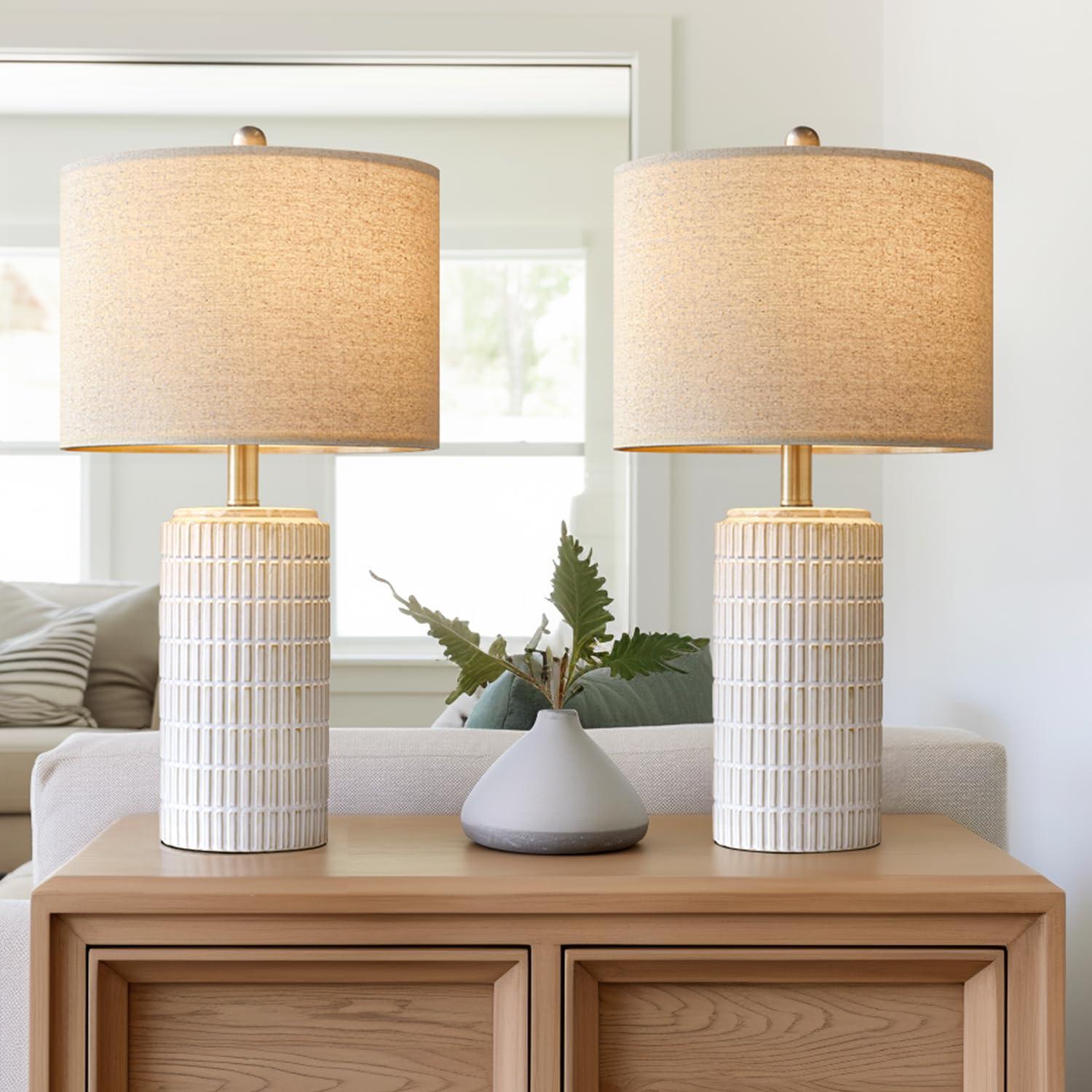 PoKat 23" Modern Ceramic Table Lamp Set of 2 for Living Room White Desk Lamps for Bedroom Farmhouse Bedside Nightstand Lamp House Warming Gifts New Home Decor End Table Lamps Gifts for Women Mom Beige by PoKat — Shop at Bazar