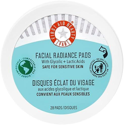 First Aid Beauty - Facial Radiance Pads with Glycolic & Lactic Acids, Daily Exfoliating Pads with AHA, Visibly Smaller Pores, Help Tone & Brighten Skin, One-Step Makeup Prep, Compostable, 28 by First Aid Beauty - Shop at Bazar
