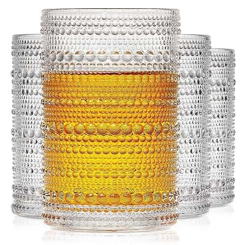 OPAYLY hobnail drinking glasses Highball Glasses Set of 4 12oZ Embossed Vintage Drinking Water Cocktail Whiskey Beverages Juice Milk Soda Gift for Men Women by OPAYLY — Shop at Bazar