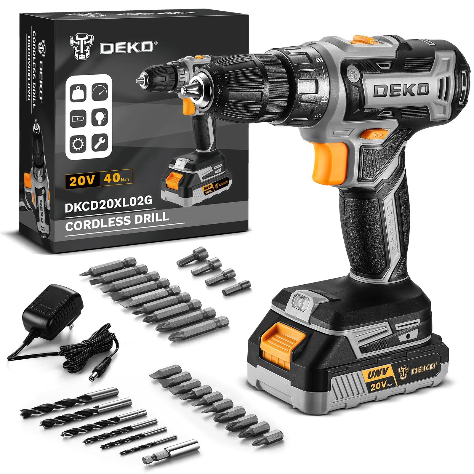 Power Drill Cordless: DEKOPRO Cordless Drill 20V Electric Power Drills Set Tool Drills Cord-less Set with Battery and Charger by DEKOPRO — Shop at Bazar